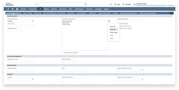 NetSuite Text Enhance Dashboard