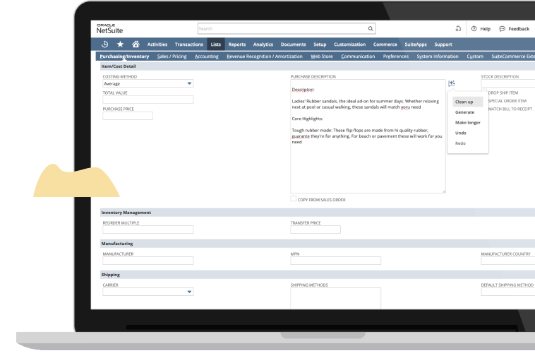 NetSuite Text Enhance Dashboard