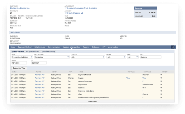 NetSuite visibility and tracking dashboard