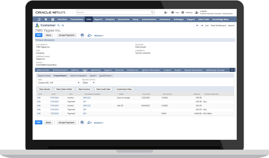 NetSuite accounts receivable dashboard