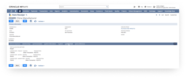 NetSuite item receipt - manufacturer page