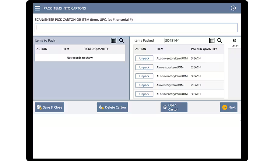 pack and ship dashboard