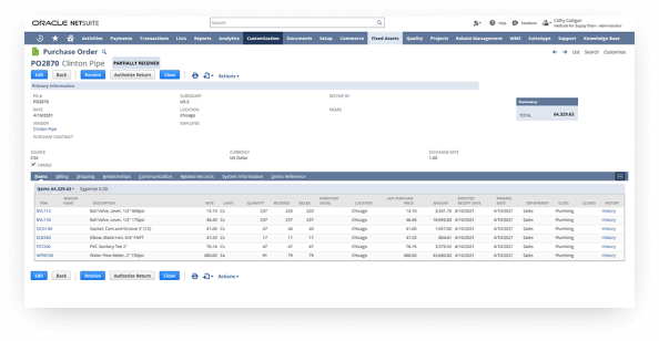 NetSuite purchase order screen