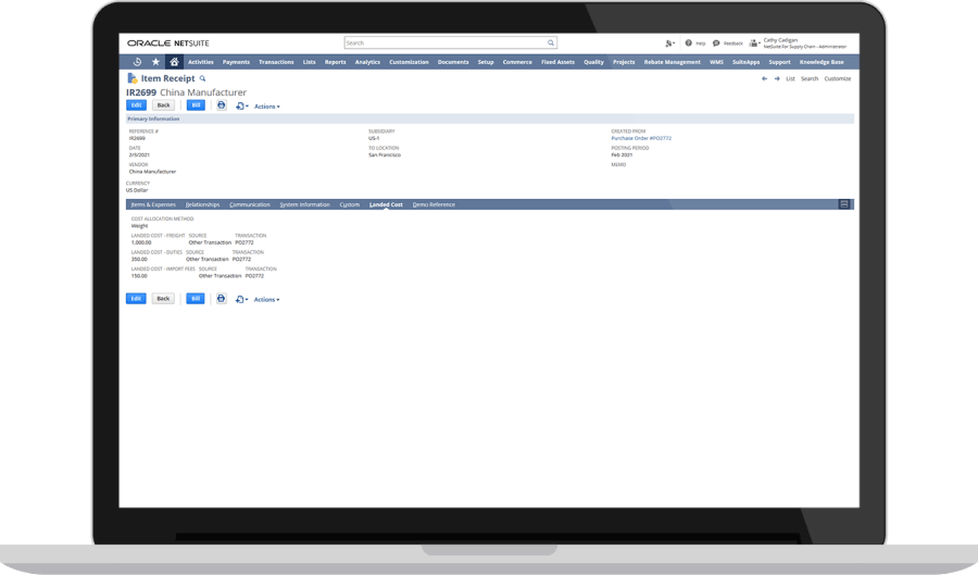 NetSuite item receipt dashboard